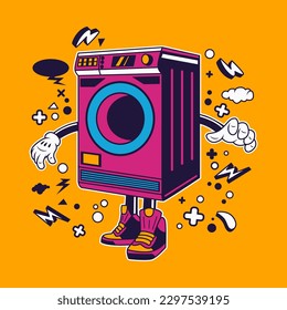 Washing Machine Cartoon Character Vector Illustration