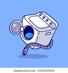 Washing Machine Cartoon Vector Icon Illustration. Object Technology Icon Concept Isolated Premium Vector. Flat Cartoon Style