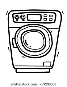 washing machine / cartoon vector and illustration, black and white, hand drawn, sketch style, isolated on white background.