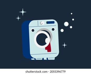 Washing machine character concept. Isolated cartoon washer with bubbles. Vector flat illustration. Sutiable illustration for laundry.