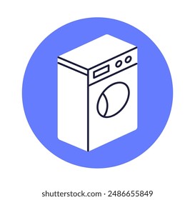 Washing machine, circle icon. Laundry appliance, household, washer and dryer, round sticker design. Electric drying and cleaning equipment. Flat vector illustration isolated on white background