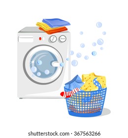 washing machine and clean clothes isolated. vector illustration