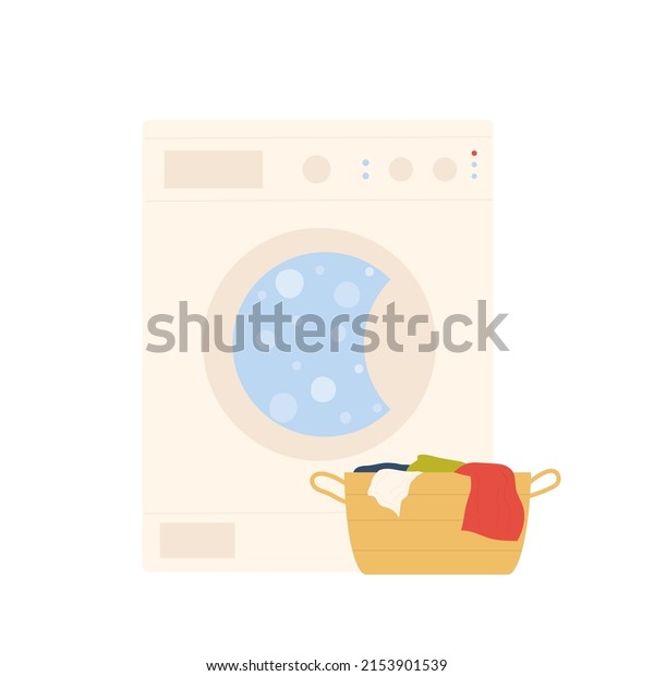 Washing machine and clean clothes. Laundry\
service, home appliances vector\
illustration