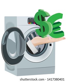 washing machine cleaning clean dollar and euro currency
