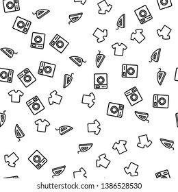 Washing Machine Cleaning T-shirt Seamless Pattern. Electric Cable Flatiron Iron Dry Shirt. Technology Washhouse Clean Clothes, Dress, Textile. Crease Smooth Simple Flat Vector Illustration