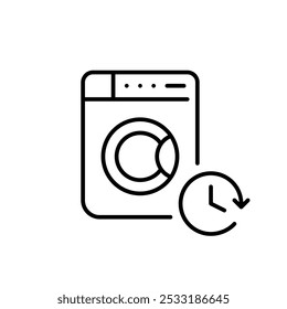 Máquina de lavar com relógio. Ciclo de lavanderia cronometrado. Ciclos de lavagem programados ou cronometrados para conveniência. Pixel perfeito, ícone de traçado editável