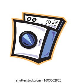 Washing machine with  closed door icon. Vector illustration in flat style
