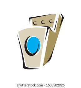 Washing machine with  closed door icon. Vector illustration in flat style