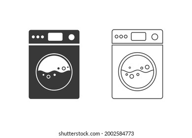 Washing machine for washing cloth. Vector icon set