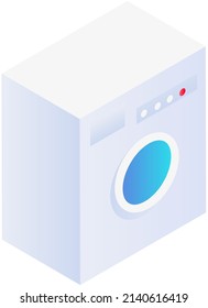 Washing machine for clothes care. Electronic laundry equipment for housekeeping. Household appliances for cleaning laundry at home. White automatic machine washes garment with water and detergent