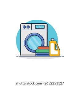 Washing Machine with Clothes and Detergent Vector Illustration. Laundry Concept Design