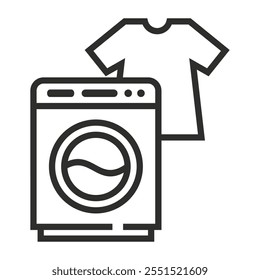 Washing machine with clothes icon, symbol of washing clothes outline icon, editable vector illustration and transparent graphic element. Isolated on white background
