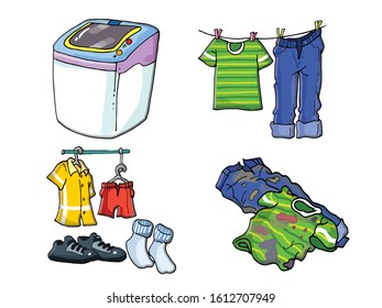 Washing machine with clothes isolated vector