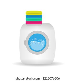 washing machine and clothes on white background; vector illustration.Laundry service room vector illustration, flat cartoon working washing machine