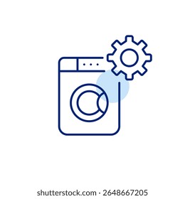 Washing machine and cogwheel. Home appliances settings and configuration. Washing program setup. Pixel perfect, editable stroke vector icon