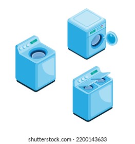 Washing machine collection set isometric illustration vector