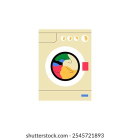 Máquina De Lavar Roupa Com Roupas Coloridas Em Ilustração De Vetor Plano Simbolizando Lavandaria E Tarefas Domésticas, Isolada Em Fundo Branco.