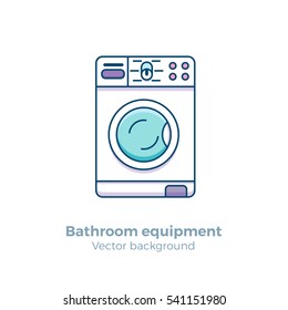 Washing machine colorful vector illustration made in outline flat style for web sites, bathroom equipment shops or interior designs