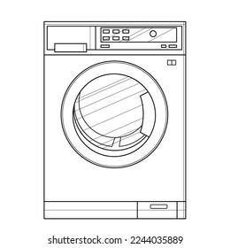 Washing machine. Coloring book. Black and white vector illustration.