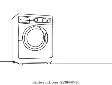 Washing machine in continuous one line drawing. Laundry appliance concept for home cleaning.