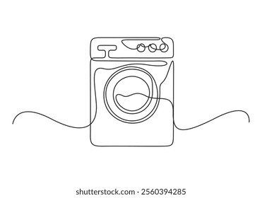 Washing machine continuous one line drawing. Washer black line sketch on white background. Vector illustration