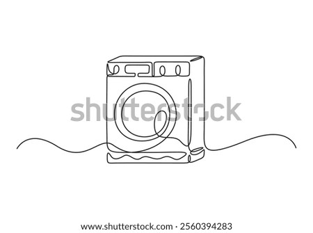 Washing machine continuous one line drawing. Washer black line sketch on white background. Vector illustration