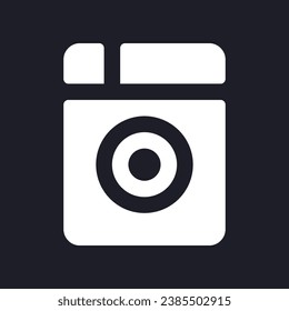 Washing machine dark mode glyph ui icon. Hotel laundry service. User interface design. White silhouette symbol on black space. Solid pictogram for web, mobile. Vector isolated illustration