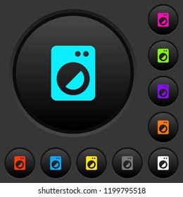 Washing machine dark push buttons with vivid color icons on dark grey background