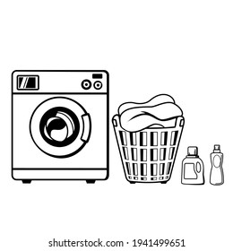Washing machine and detergent icons vector.