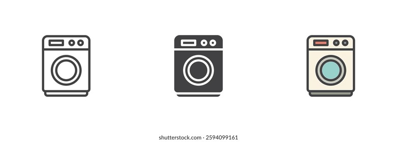 Washing machine different style icon set. Line, glyph and filled outline colorful version, outline and filled vector sign. Symbol, logo illustration. Vector graphics