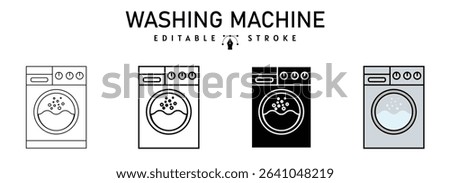 Washing machine different style icon set, two colored and black Washing machine vector icons designed in filled, outline, line and stroke style used for web, mobile,