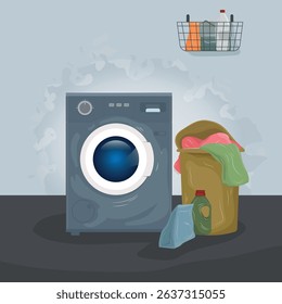 Washing machine and dirty clothes design illustration