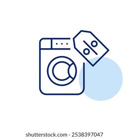 Washing machine and discount price tag. Home appliances and electronics deals. Online sale events. Pixel perfect vector icon