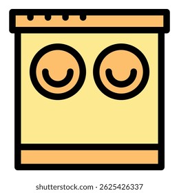 Washing machine displaying happy face emojis, representing clean and fresh laundry, a modern and playful take on laundry appliance icons