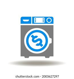 Washing machine with dollar currency vector illustration. Money laundering icon. AML symbol.