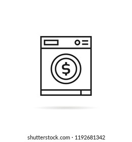 Washing Machine With Dollar Sign. Concept Of Money Laundering Or Global Financial Crimes. Flat Stroke Style Modern Logo Art Graphic Lineart Design Isolated On White