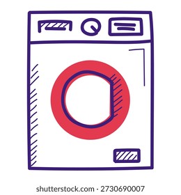 Vector del icono del doodle de la lavadora aislado. Ilustración dibujada a mano de un electrodoméstico. Lavadora eléctrica doméstica. Lavandería en casa.