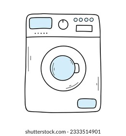 Washing machine in doodle style. Isolated linear washing machine. Vector illustration.