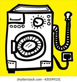 Washing machine doodle with yellow, separated background and separated fill