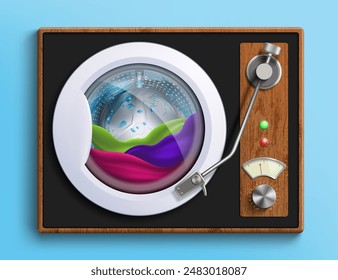 Washing machine drum with clothes inside. Stock vector illustration