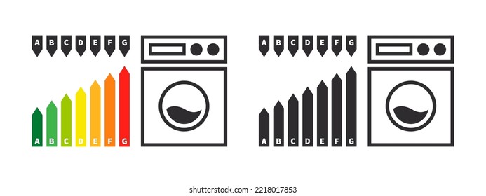 Washing machine energy efficiency icons. Energy efficiency rating. Energy efficiency arrows. Vector illustration