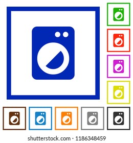 Washing machine flat color icons in square frames on white background