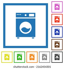 Washing machine flat color icons in square frames on white background