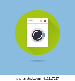 washing machine flat design long shadow vector icon