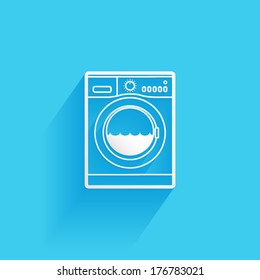 washing machine, flat icon isolated on a blue background for your design, vector illustration