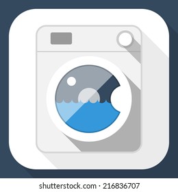 Washing machine flat icon with long shadow