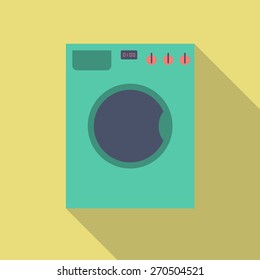 Washing machine flat icon with long shadow. Vector illustration EPS10