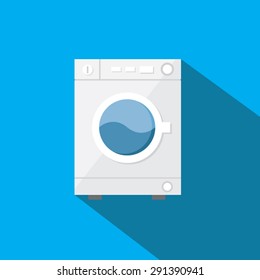 Washing machine flat icon with long shadow. Vector illustration eps10.