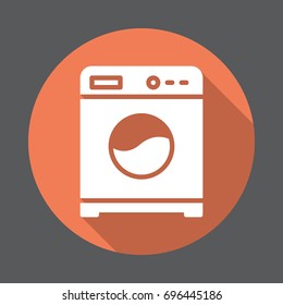 Washing machine flat icon, round colorful button, Laundry circular vector sign. Flat style design white pictogram