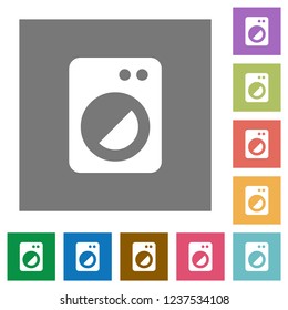 Washing machine flat icons on simple color square backgrounds